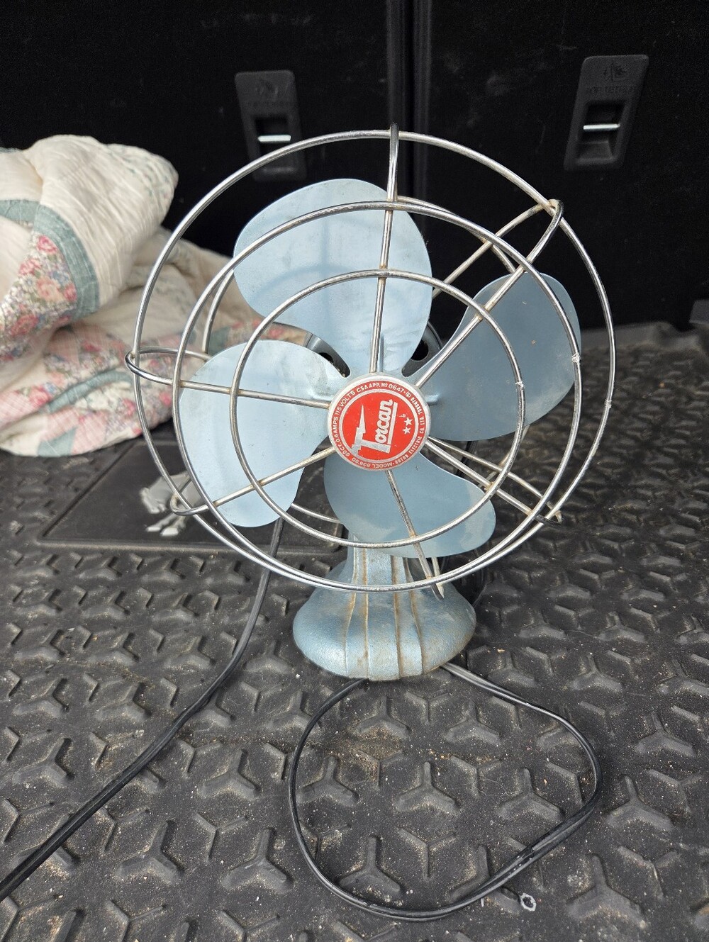 Vintage Torcan 9" Metal Desk Fan Model 836SD 1950s Blue Hammertone WORKS